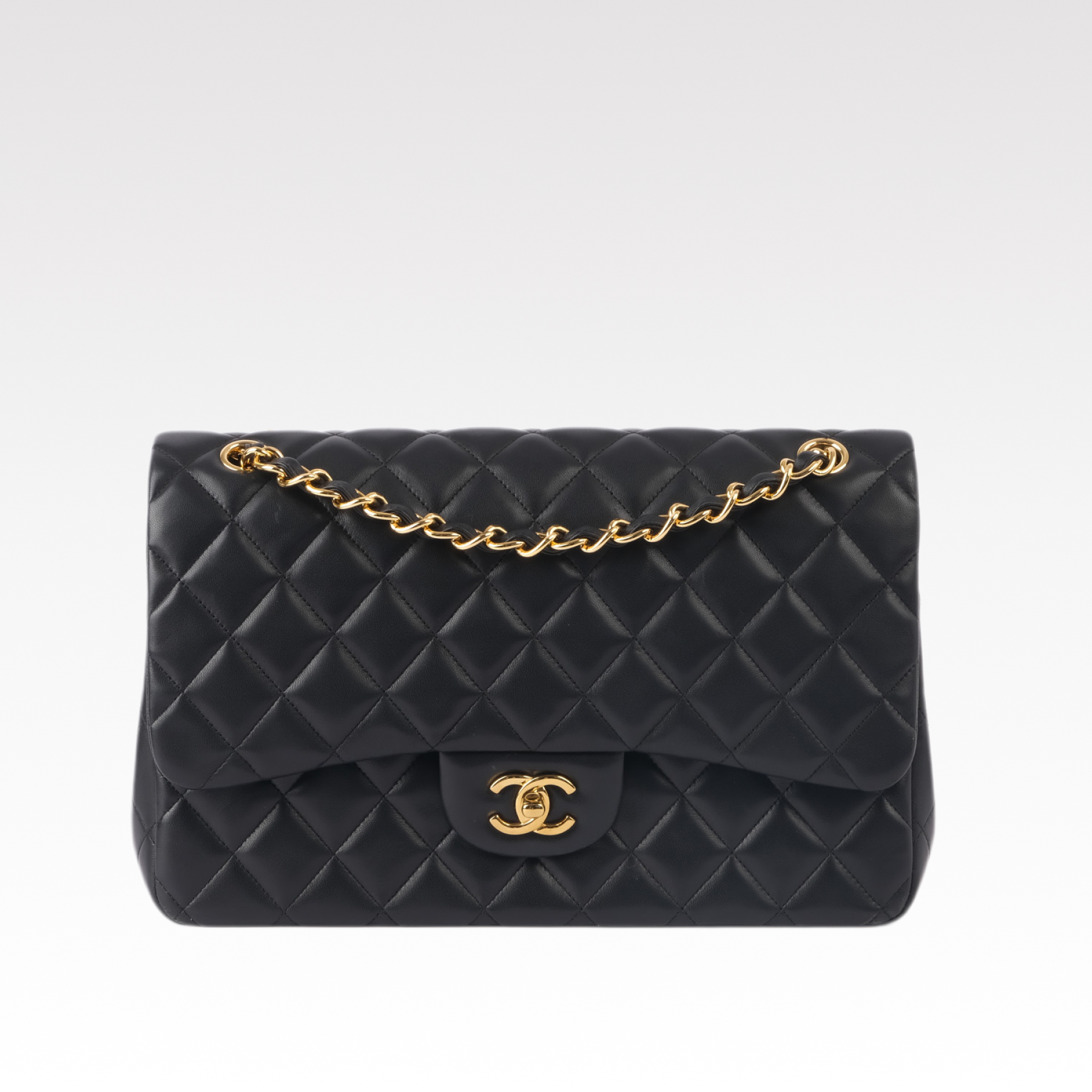 Chanel Classic Double Flag Bag Black Leather Golden Hardware Shoulder Bag