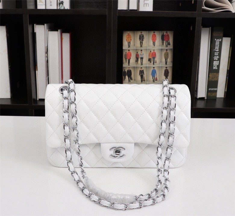 Chanel Classic Double Flap Bag White Silver Hardware - Bag