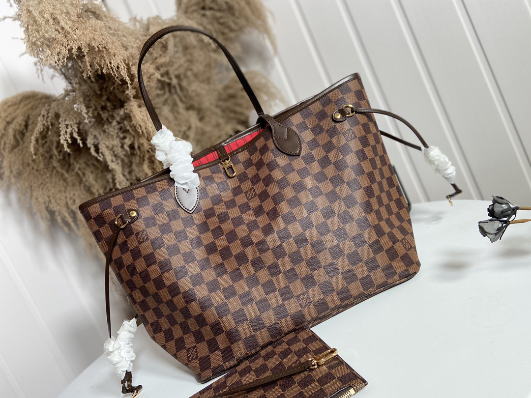 LOUIS VUITTON LV Damier Ebene Canvas Neverfull MM Rose Ballerine - Bag