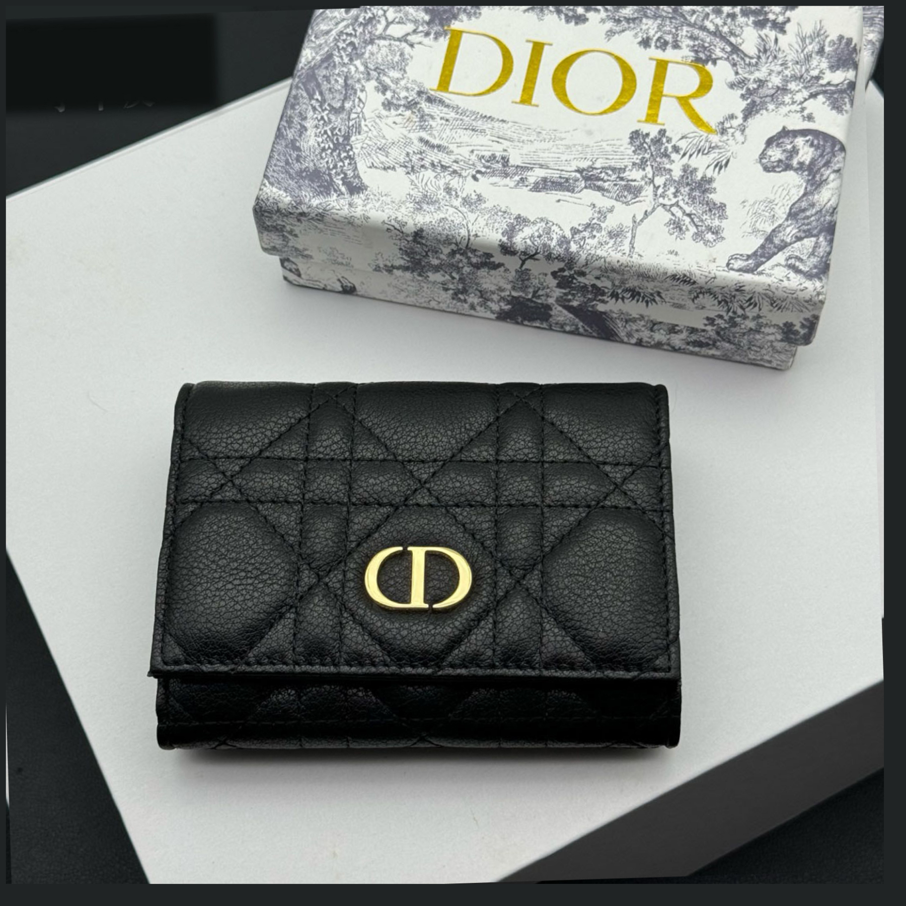 Dior Caro Montaigne Glycine Wallet-Black Leather Wallet