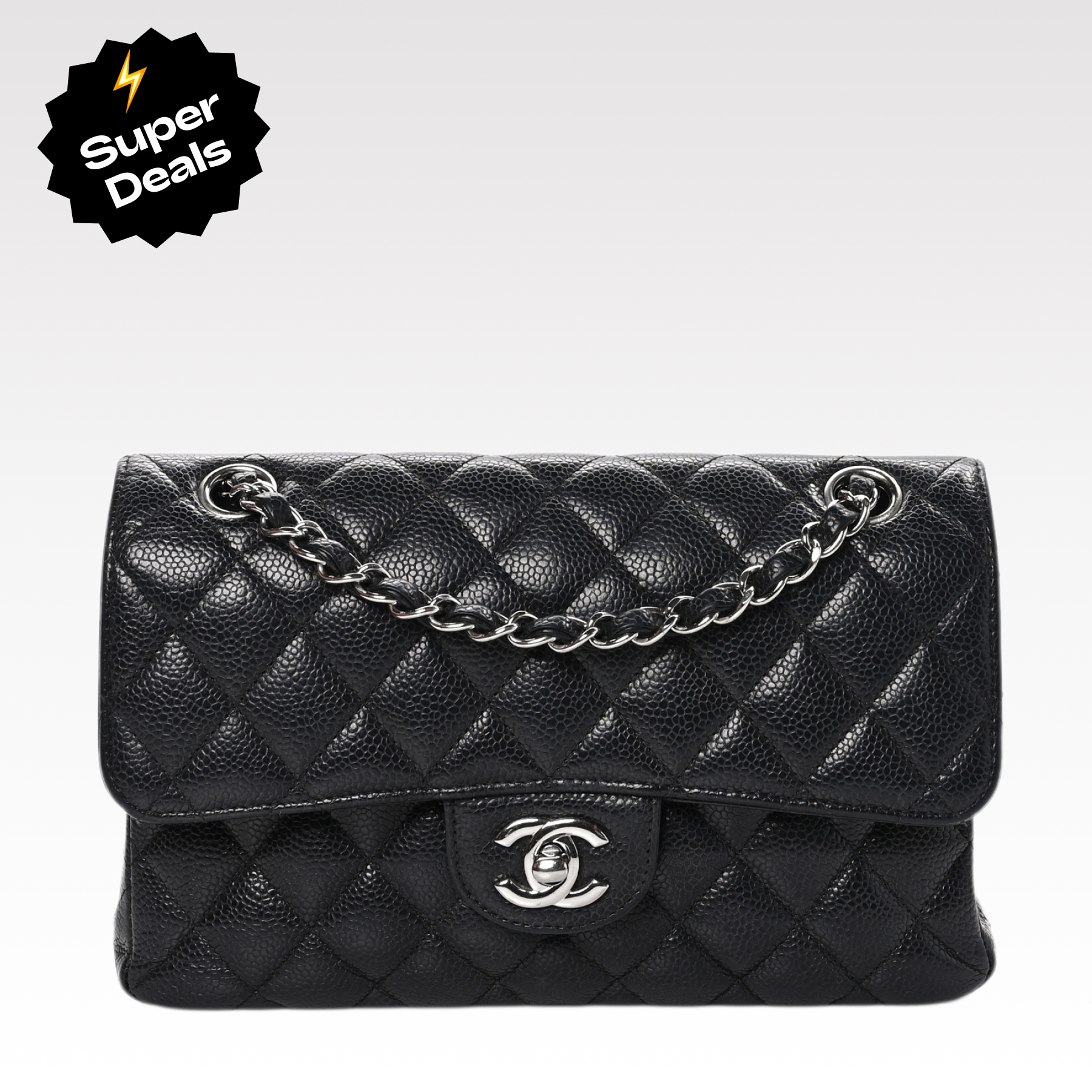 Chanel Classic Flag Bag Small Classic Double Flap Black Calfskin Silver Hardware - Bag