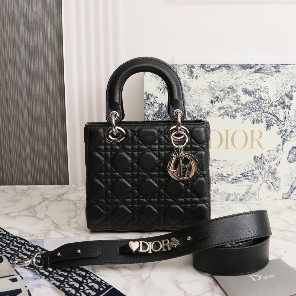 Dior Small Lady Dior Bag Black Cannage Calfskin Silver Hardware - Bag