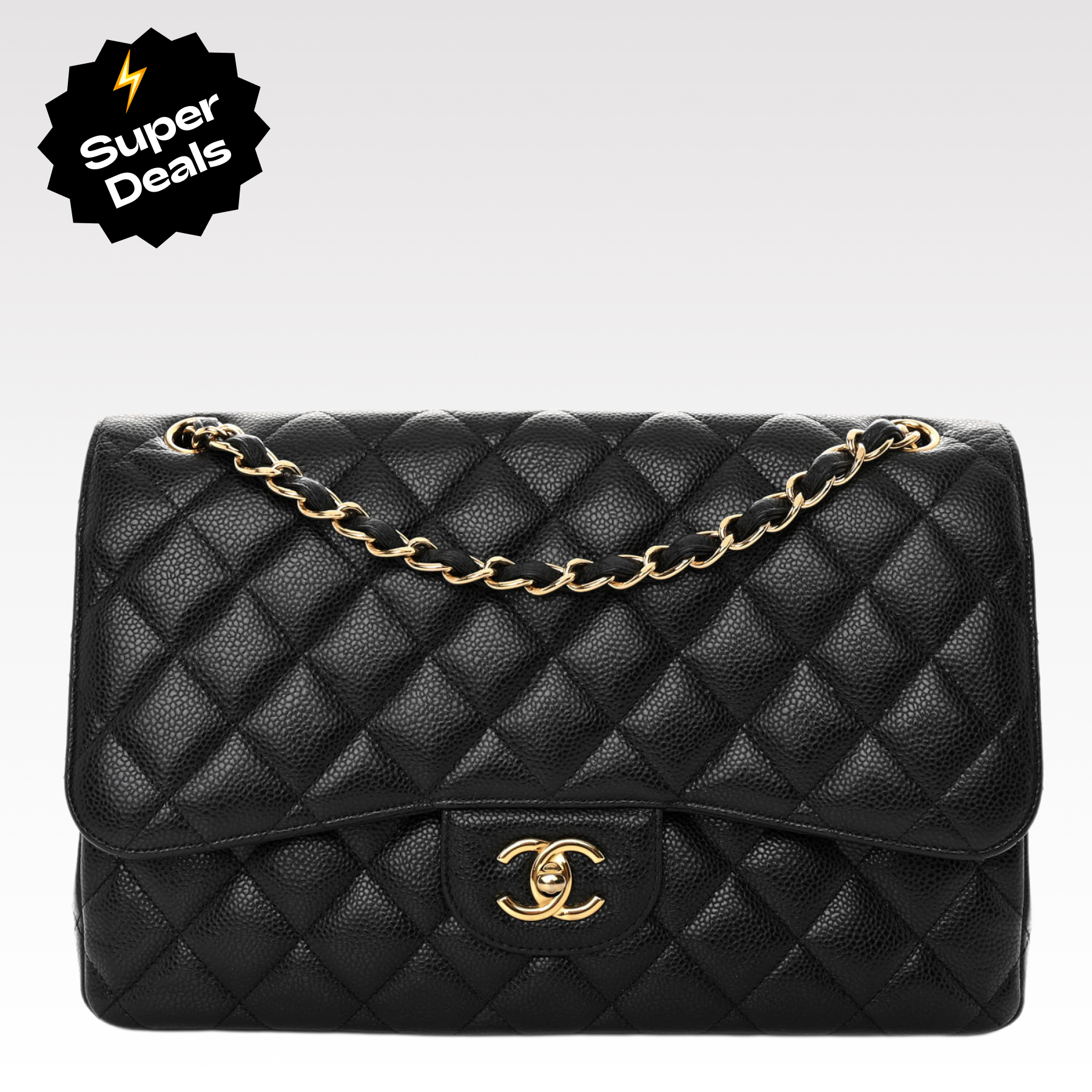 Chanel Classic Flag Bag Jumbo Classic Double Flap Bag Black Caviar Gold Hardware - Bag