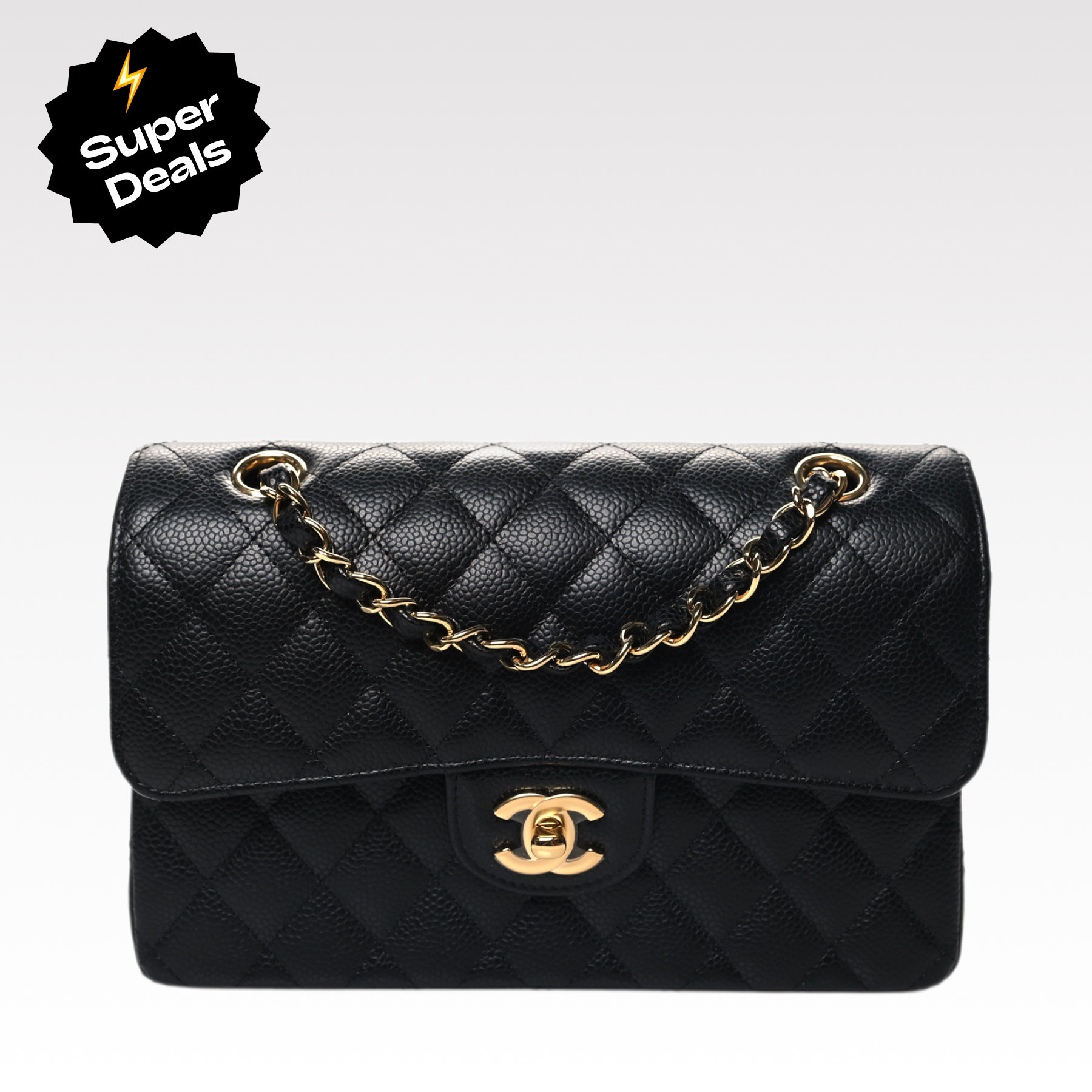 Chanel Classic Flag Bag Small Classic Double Flap Black Caviar Gold Hardware - Bag