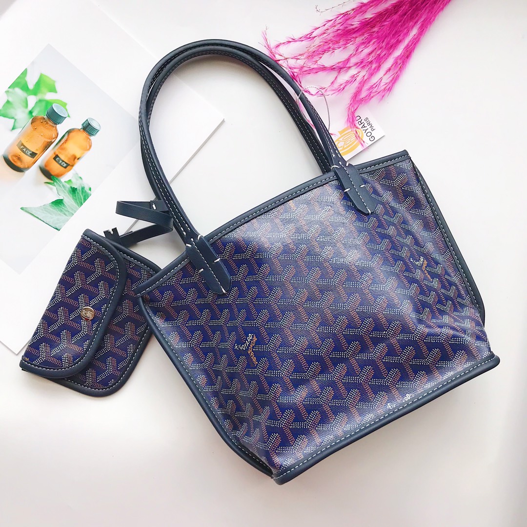 Goyard Goyardine Navy Blue Anjou Mini Reversible Tote Bag Silver Hardware - Bag