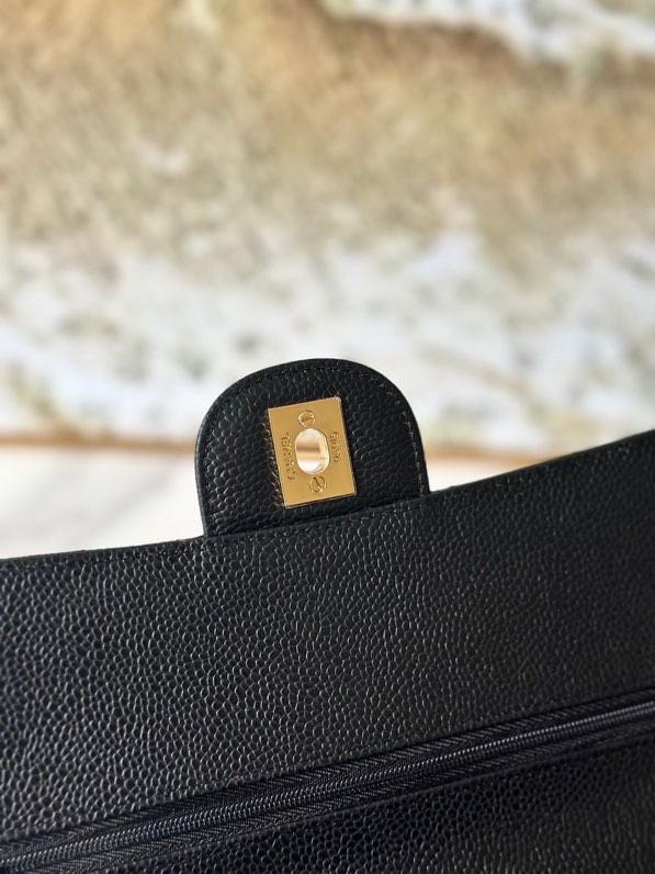 Chanel Classic Flag Bag Medium Classic Double Flap Bag Black Caviar Gold Hardware - Bag