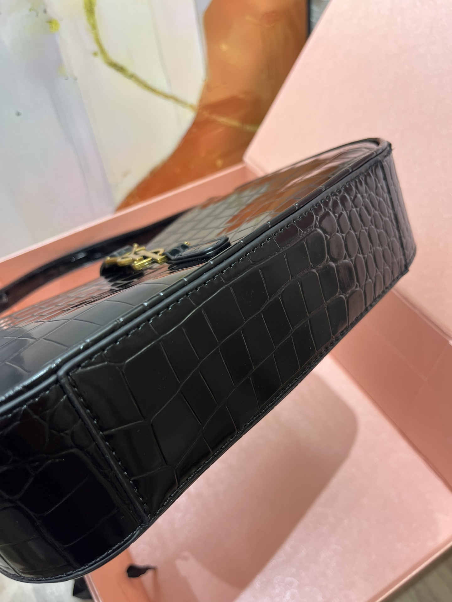 SAINT LAURENT YSL Croc-Embossed Le 5 à 7 Hobo Bag