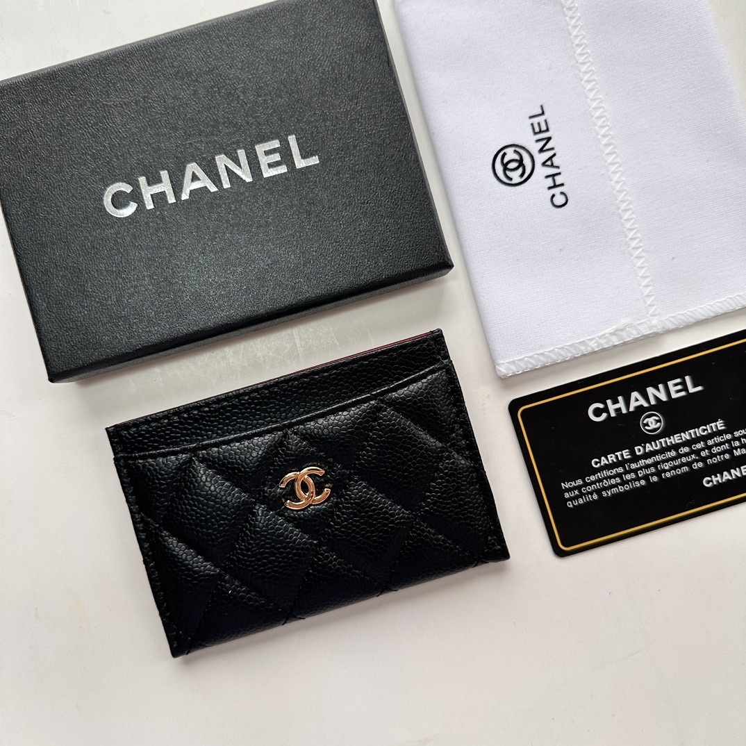 Chanel CLASSIC CARD HOLDER Grained Calfskin & Gold-Tone MetalBlack -Wallet