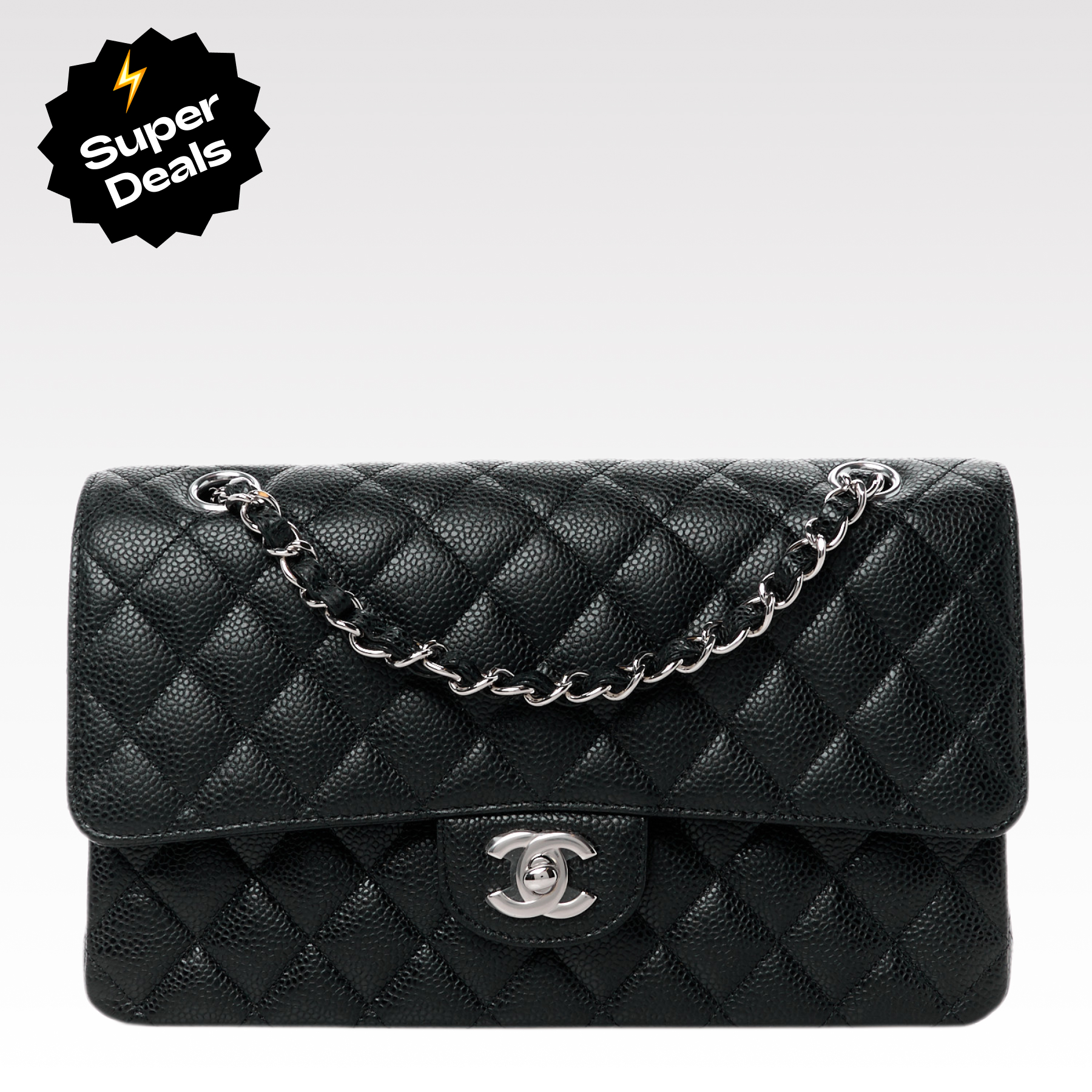 Chanel Classic Flag Bag Medium Classic Double Flap Bag SO Black Crumpled Calfskin Silver Hardware - Bag