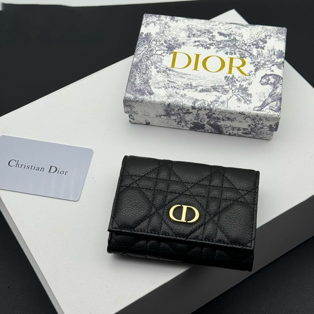 Dior Caro Montaigne Glycine Wallet-Black Leather Wallet