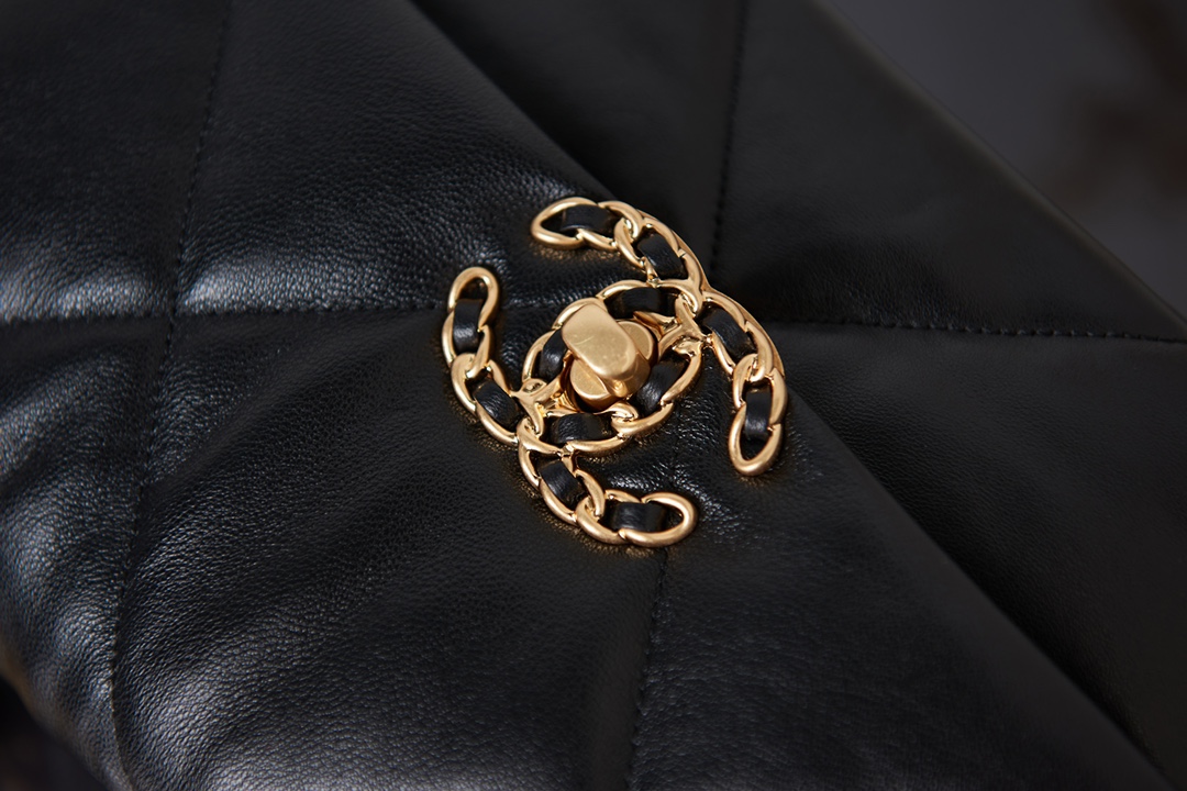 Chanel Calfskin Quilted Large Chanel 19 Flap Black -Golden - Bag