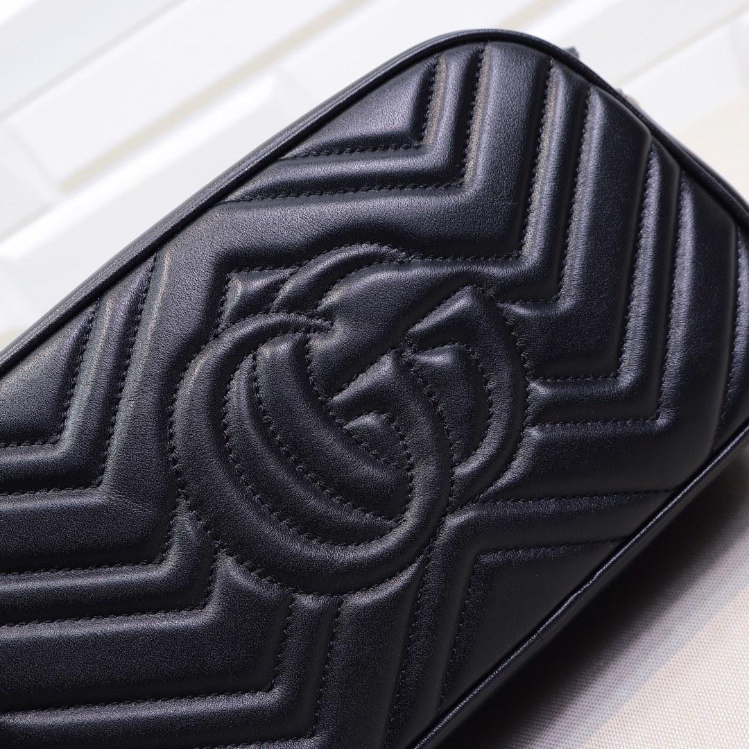 GUCCI Calfskin Matelasse GG Marmont Chain Shoulder Bag Black - Bag