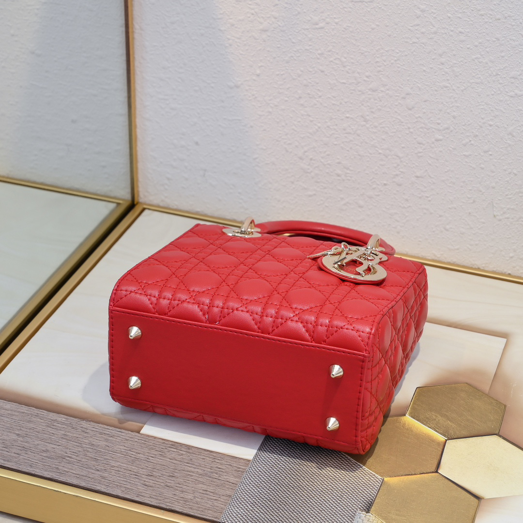 Dior Small Lady Dior Bag Red Cannage Calfskin Golden Hardware - Bag