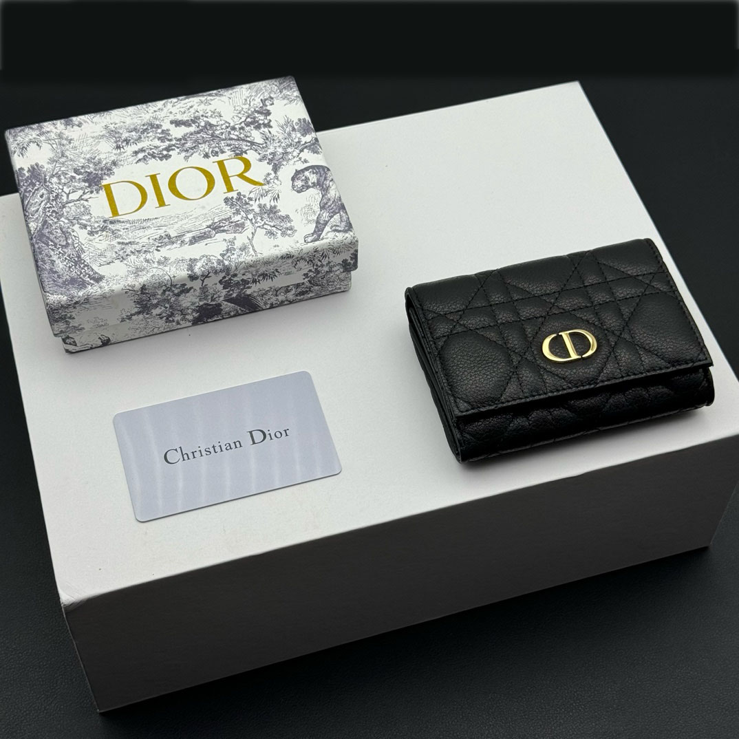 Dior Caro Montaigne Glycine Wallet-Black Leather Wallet