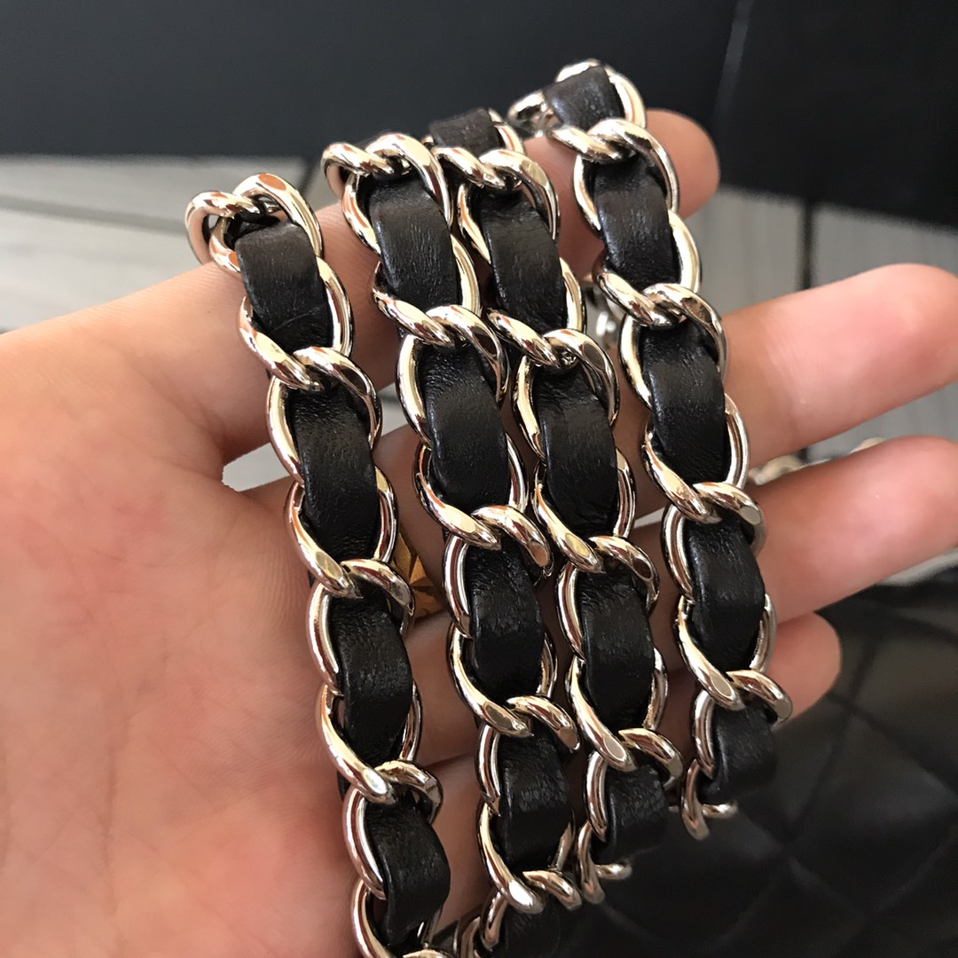 Chanel Classic Double Flag Bag Black Leather Silver Hardware Shoulder Bag