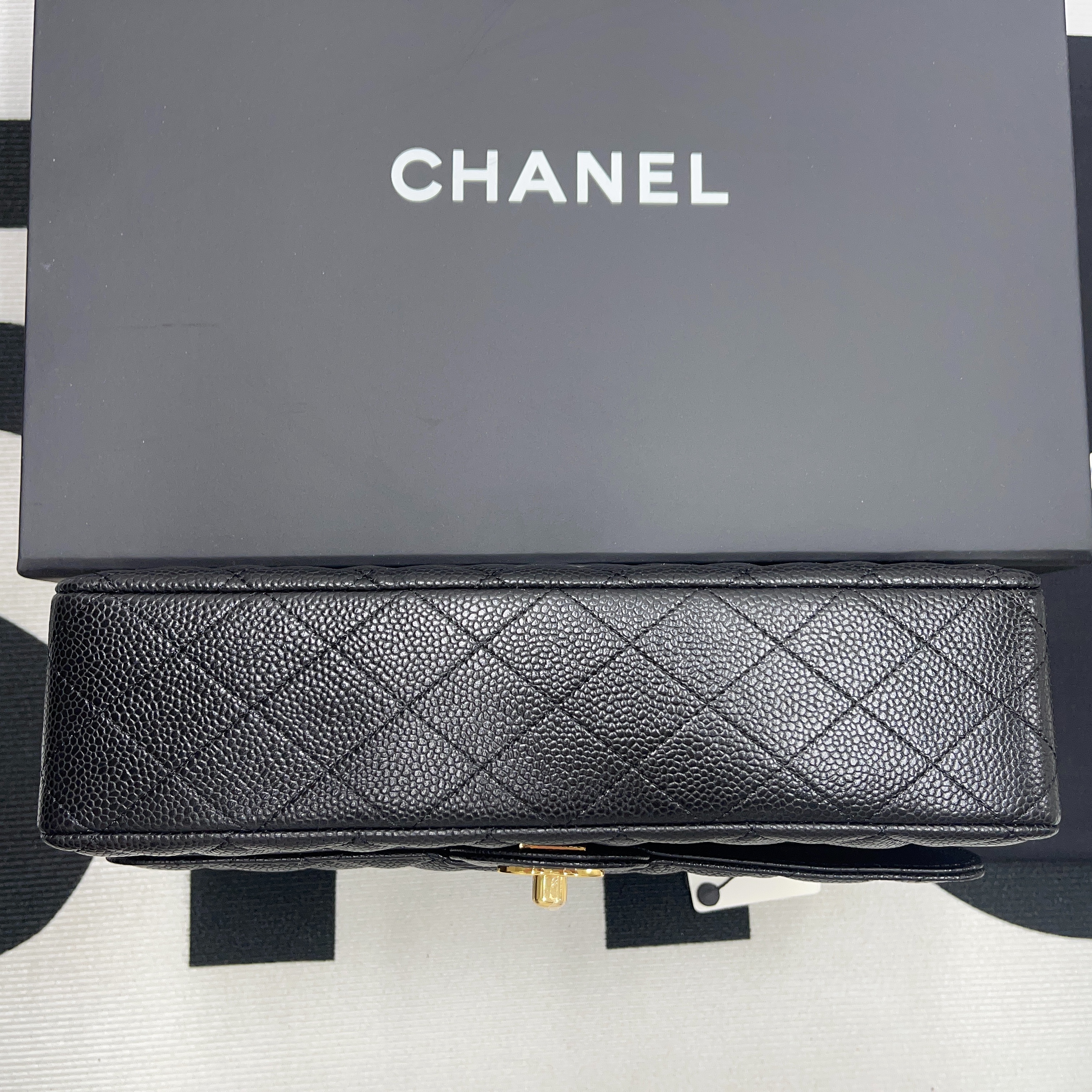 Chanel Classic Flag Bag Jumbo Classic Double Flap Bag Black Caviar Gold Hardware - Bag
