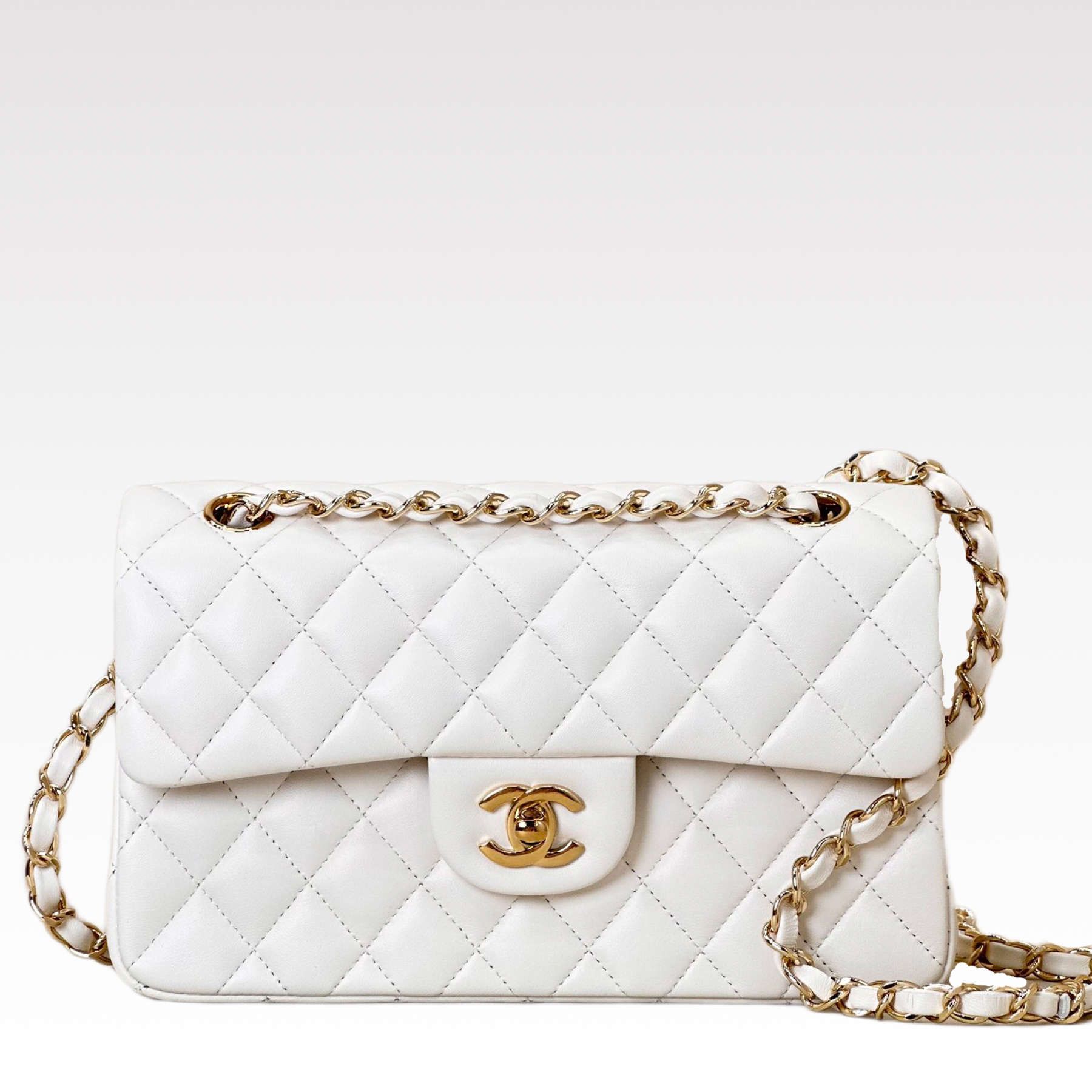 Chanel Classic Double Flag Bag White Leather Shoulder Bag