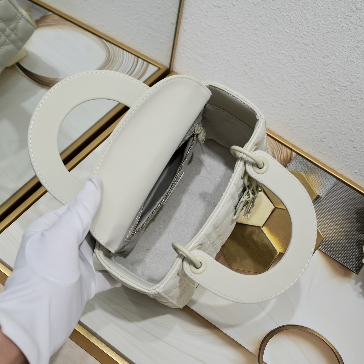 Dior Small Lady Dior Bag White Ultramatte Calfskin - Bag