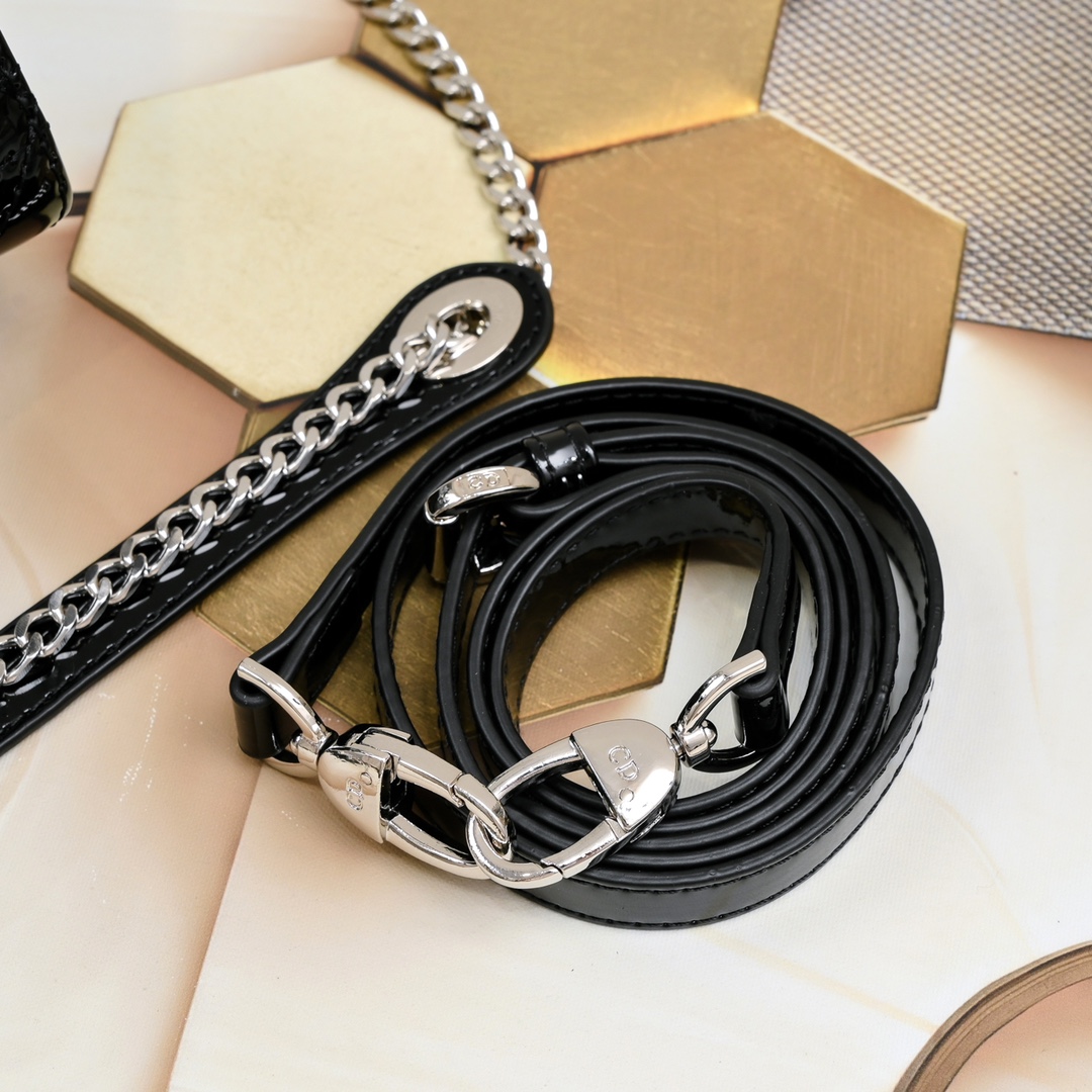 Dior Mini Lady Dior Bag Powder Black Patent Cannage Calfskin Golden Hardware - Bag