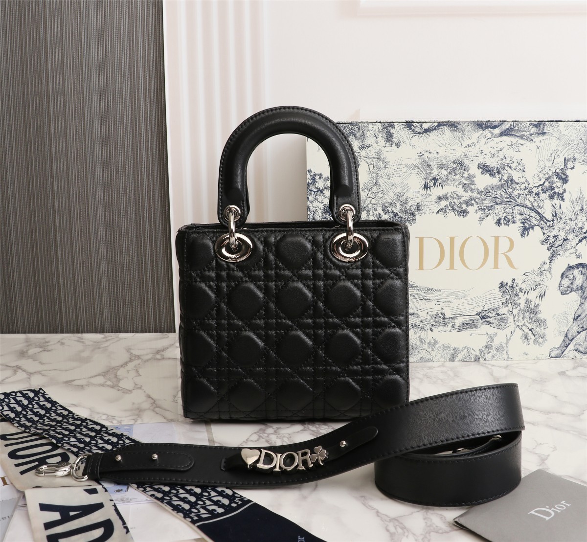 Dior Small Lady Dior Bag Black Cannage Calfskin Silver Hardware - Bag