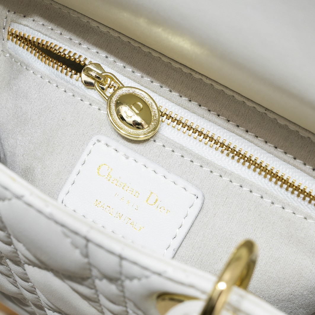 Dior Small Lady Dior Bag White Cannage Calfskin Golden and White Paint Hardware - Bag