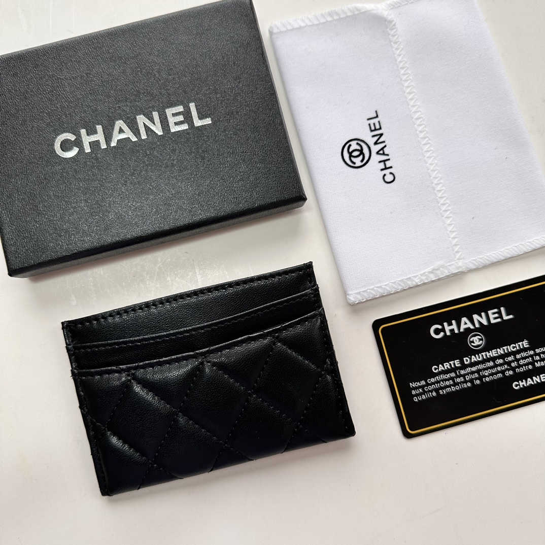 Chanel CLASSIC CARD HOLDER Grained Calfskin & Silver-Tone MetalBlack -Wallet
