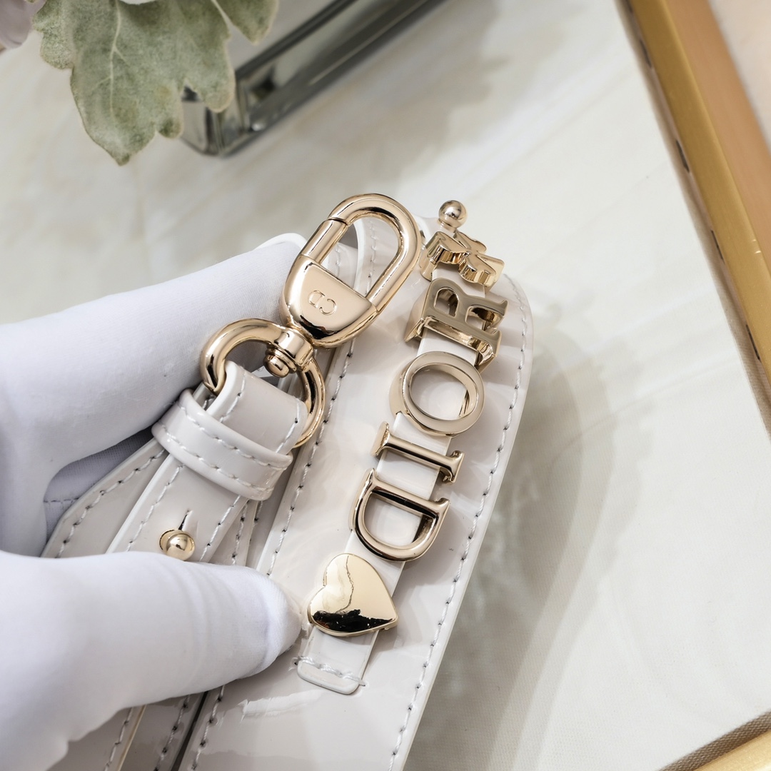 Dior Small Lady Dior Bag Powder White Patent Cannage Calfskin Golden Hardware - Bag