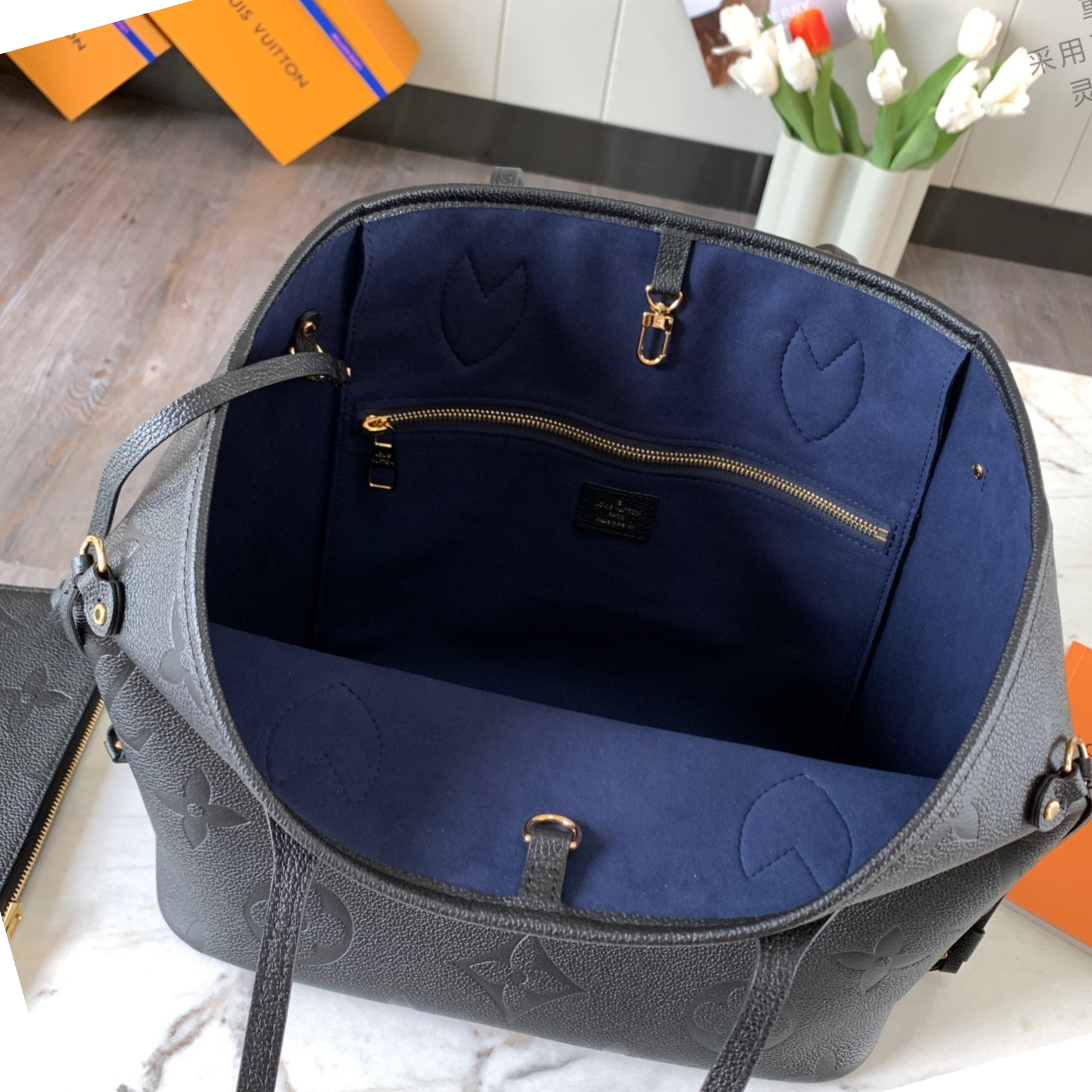 Louis Vuitton Neverfull Black Embossed Medium Handbag