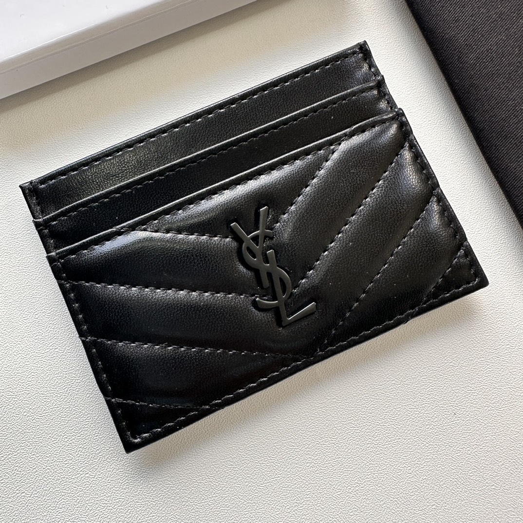 Saint Laurent CASSANDRE MATELASSÉ card case in lambskin -Black Wallet