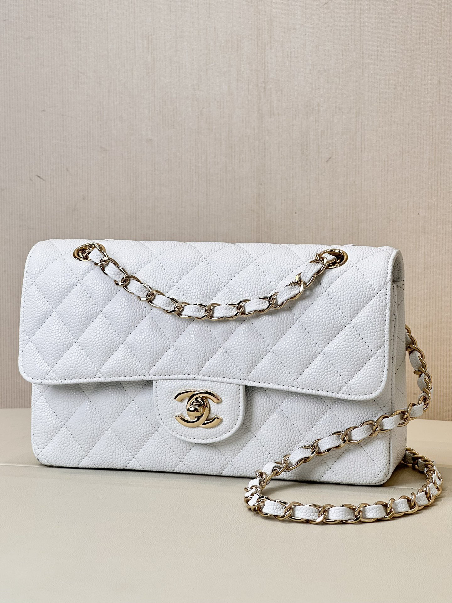Chanel Classic Double Flag Bag White Leather Shoulder Bag