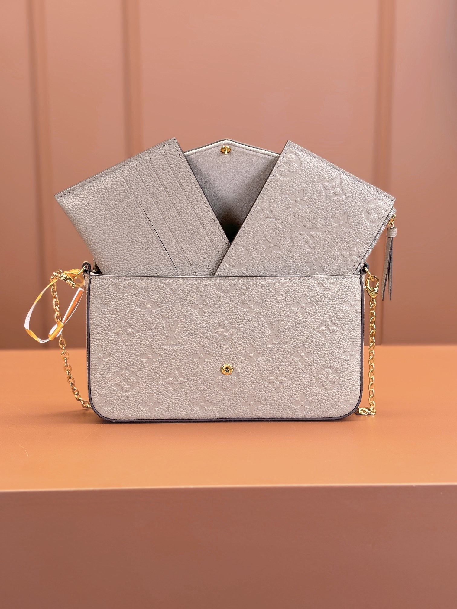 Louis Vuitton POCHETTE FÉLICIE Chain Bag - Elephant Gray Embossed Bag