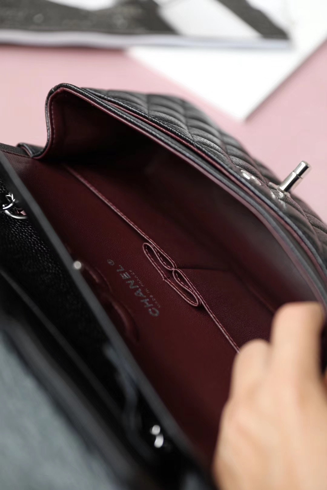 Chanel Classic Flag Bag Jumbo Classic Double Flap Bag Black Caviar Sliver Hardware - Bag