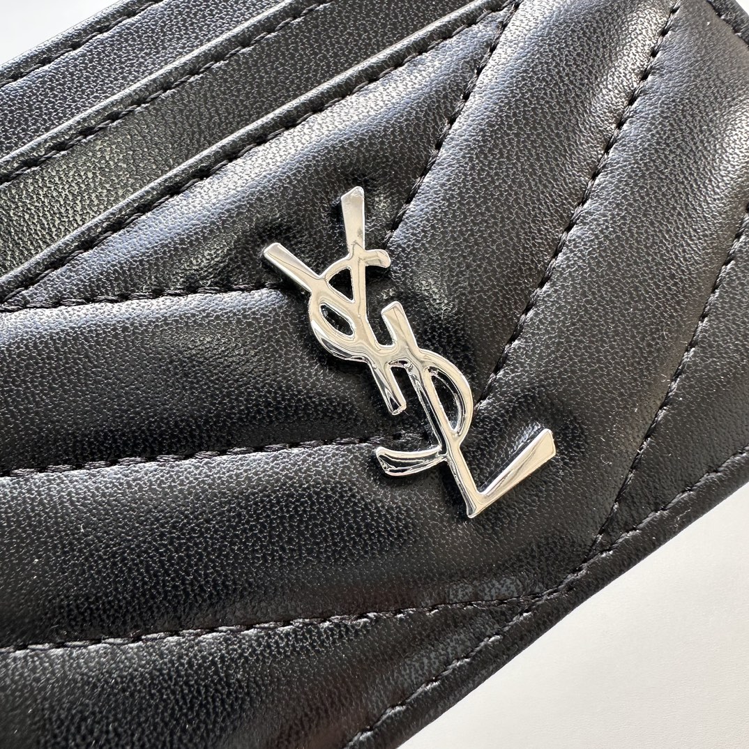 Saint Laurent CASSANDRE MATELASSÉ card case in lambskin -Black and Silver Wallet