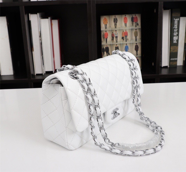 Chanel Classic Double Flap Bag White Silver Hardware - Bag