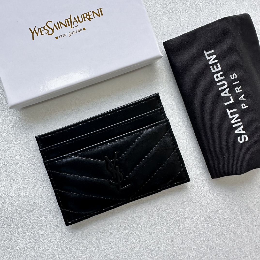 Saint Laurent CASSANDRE MATELASSÉ card case in lambskin -Black Wallet