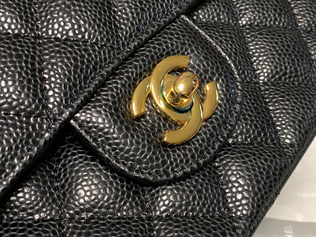 Chanel Classic Flag Bag Jumbo Classic Double Flap Bag Black Caviar Gold Hardware - Bag