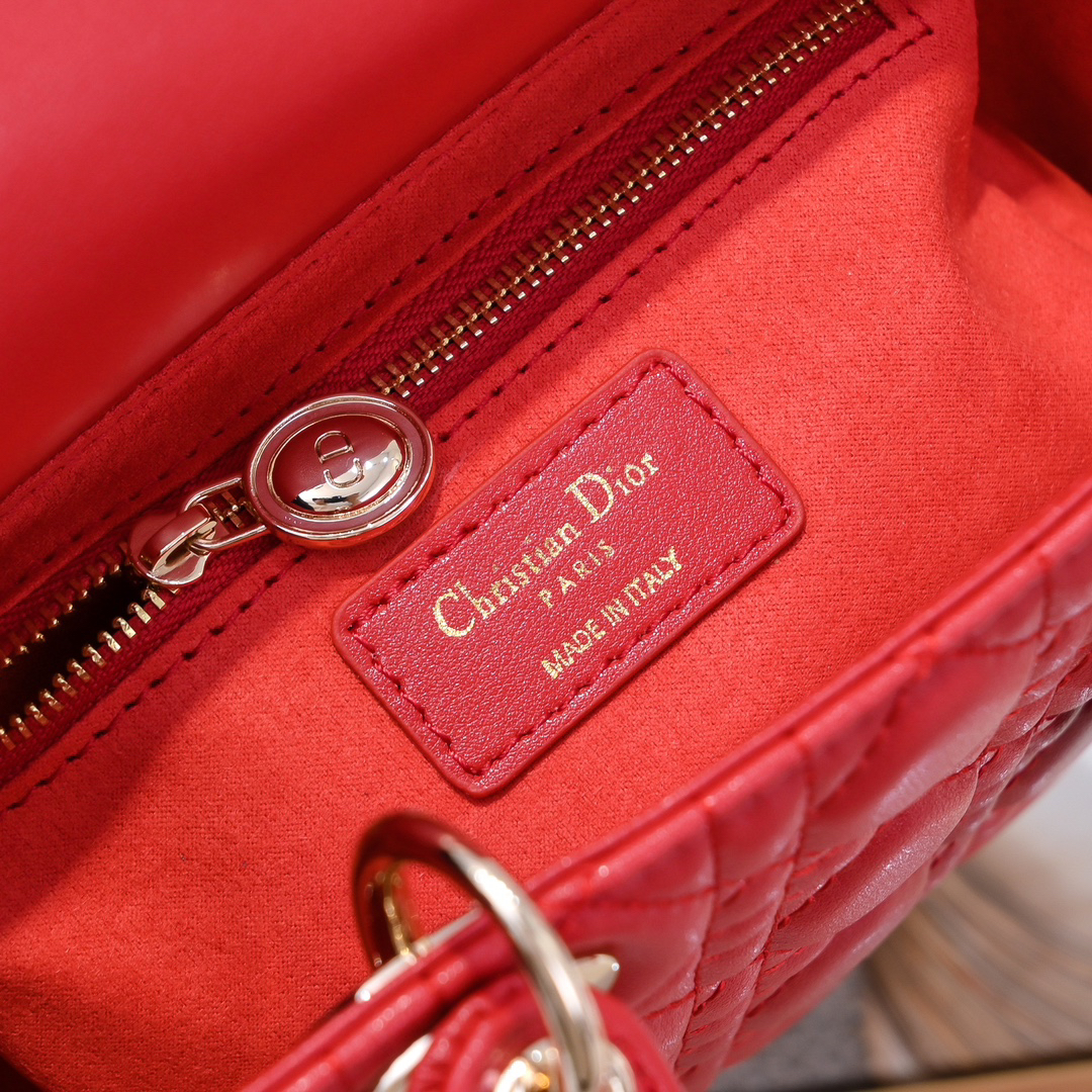 Dior Small Lady Dior Bag Red Cannage Calfskin Golden Hardware - Bag