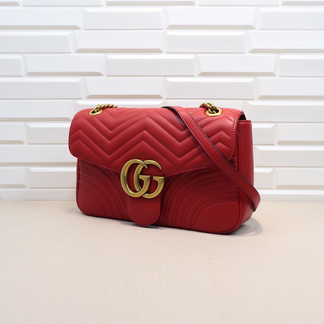 Gucci GG Marmont Small Shoulder Bag in red leather - Bag