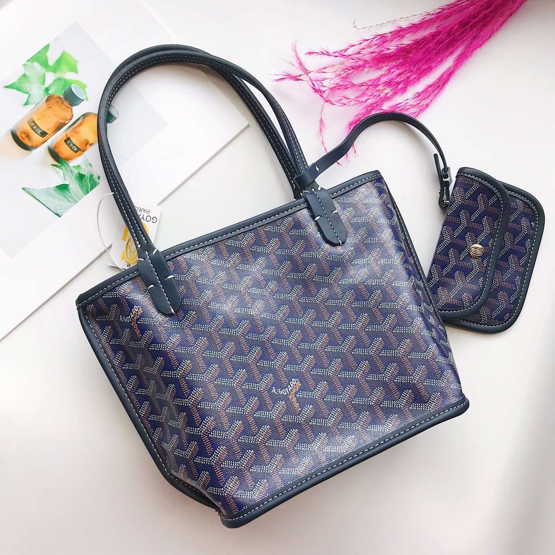 Goyard Goyardine Navy Blue Anjou Mini Reversible Tote Bag Silver Hardware - Bag