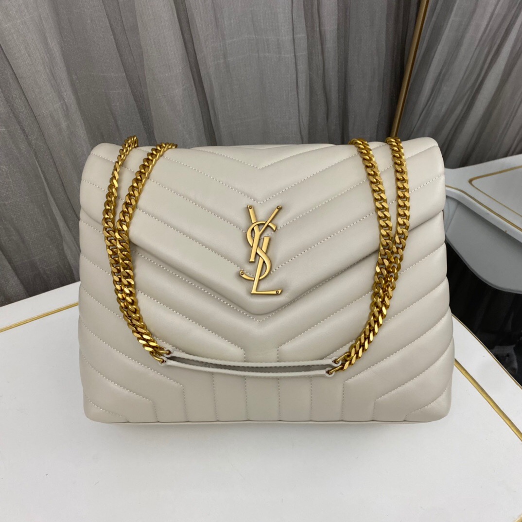 SAINT LAURENT Loulou medium quilted leather shoulder bag white - Bag