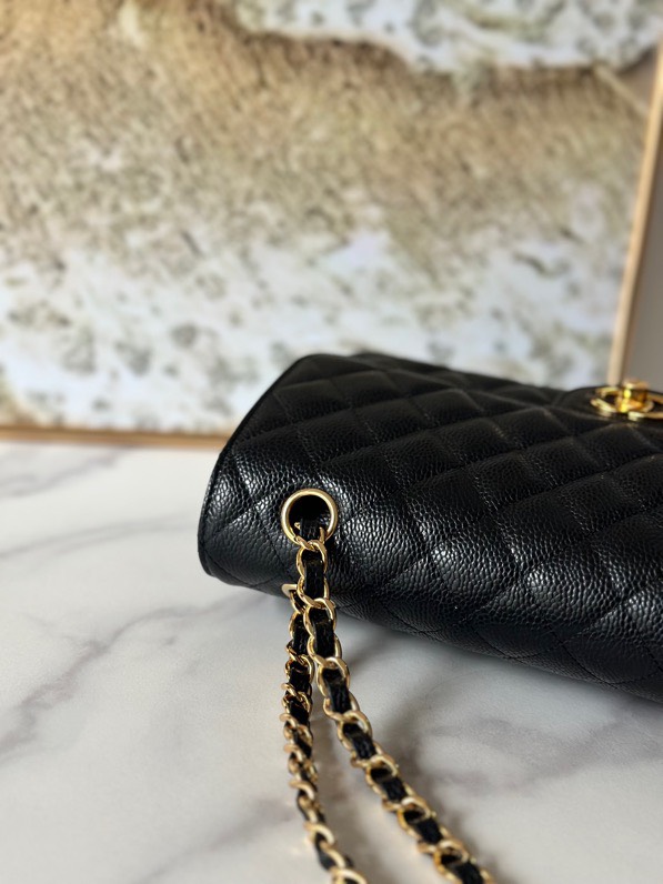 Chanel Classic Flag Bag Medium Classic Double Flap Bag Black Caviar Gold Hardware - Bag