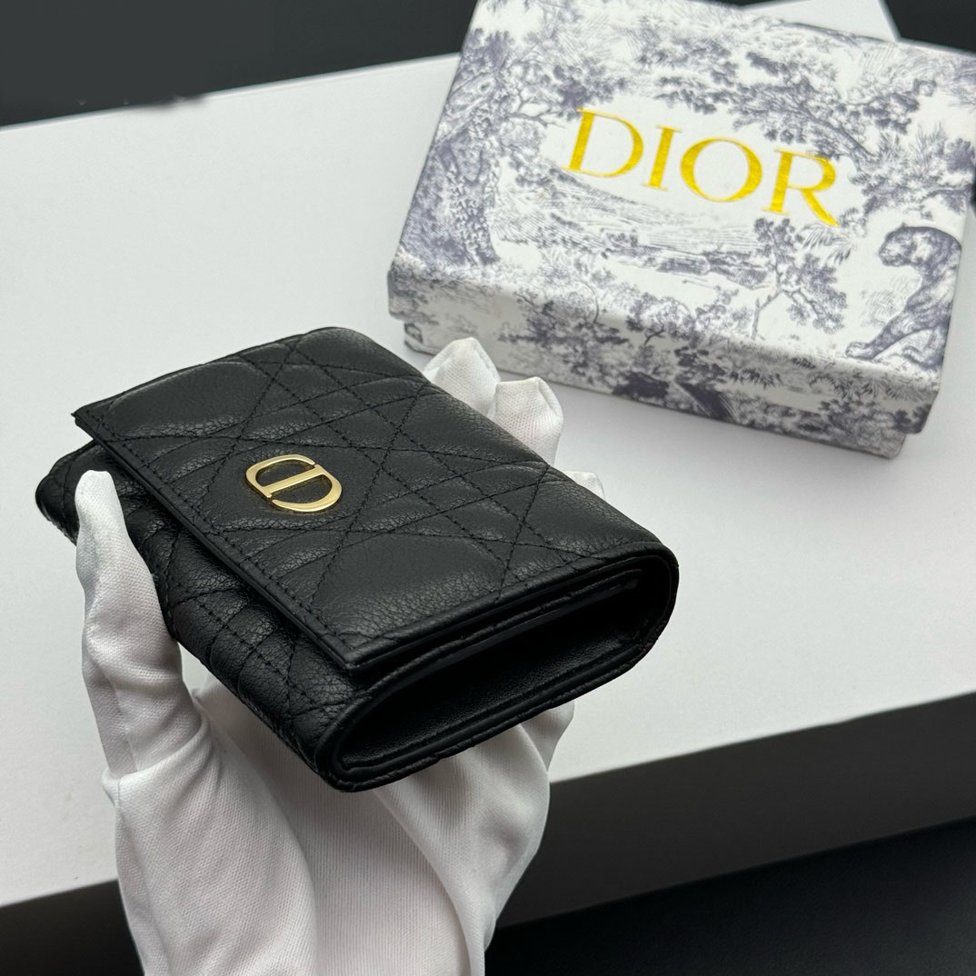 Dior Caro Montaigne Glycine Wallet-Black Leather Wallet