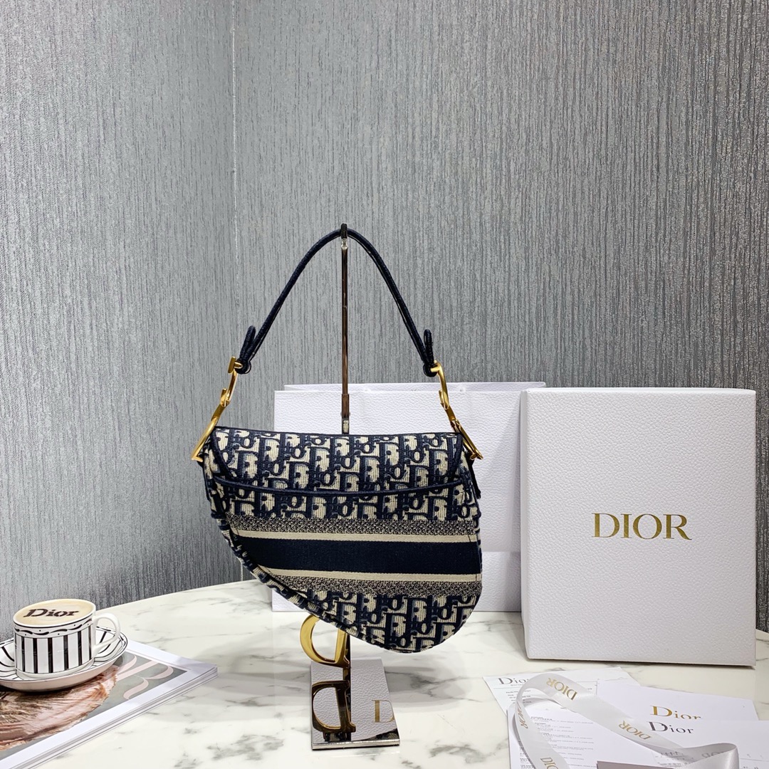 Dior SADDLE Bag Blue Dior Oblique Embroidered Velvet - Bag