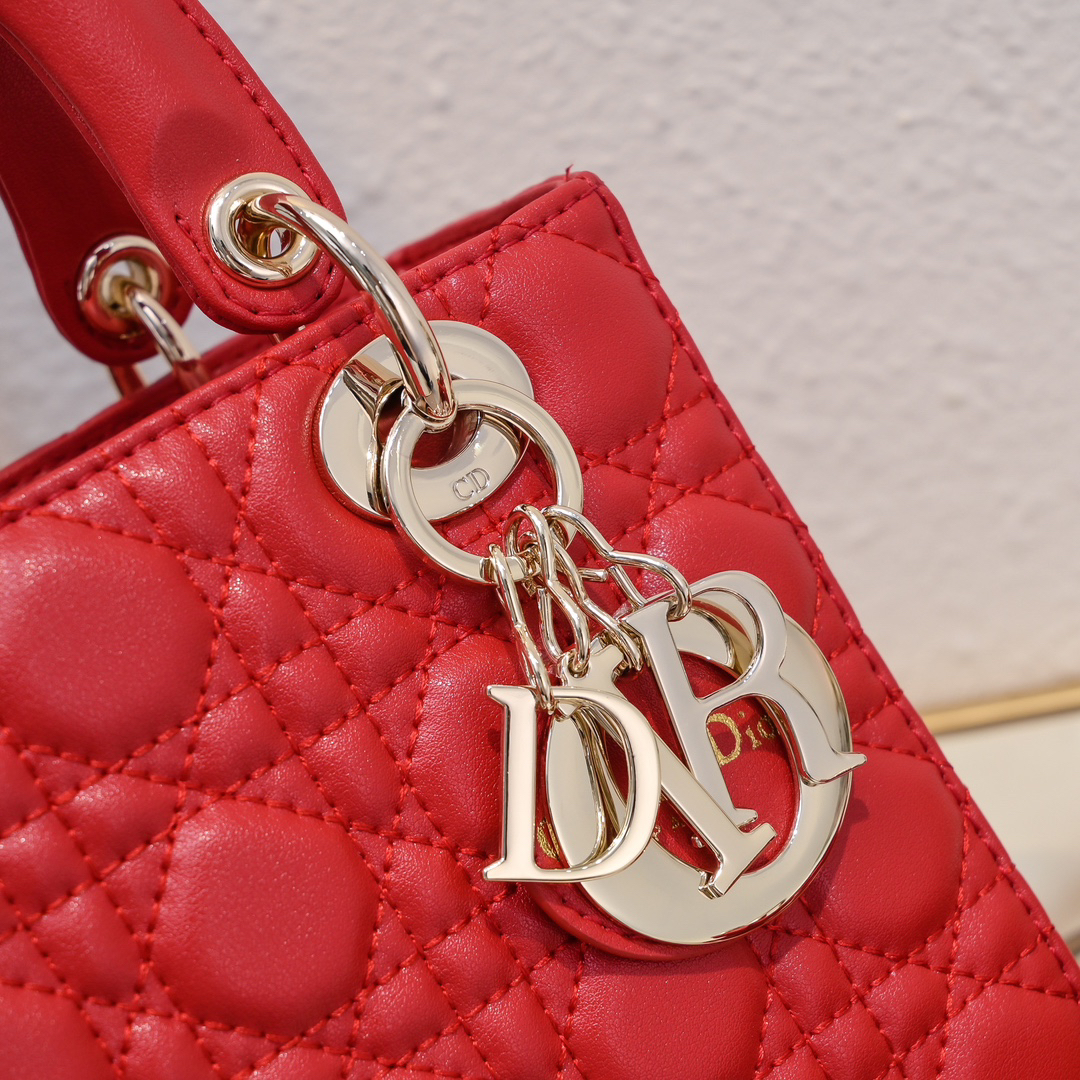Dior Small Lady Dior Bag Red Cannage Calfskin Golden Hardware - Bag