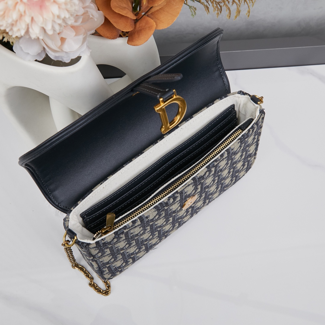 Dior Saddle Blue Chain Pouch Bag