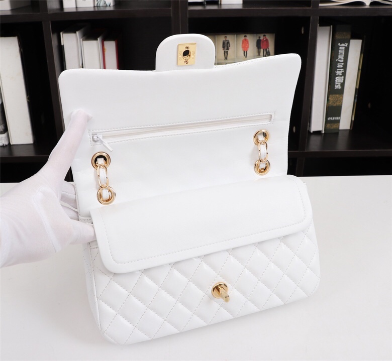 Chanel Classic Double Flap Bag White Golden Hardware - Bag
