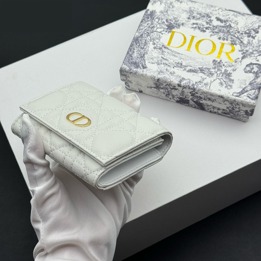 Dior Caro Montaigne Glycine Wallet-White Leather Wallet