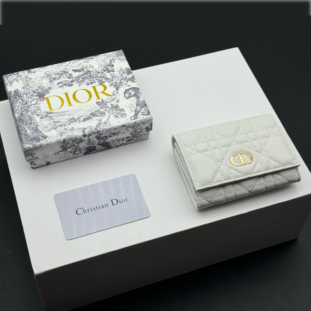 Dior Caro Montaigne Glycine Wallet-White Leather Wallet