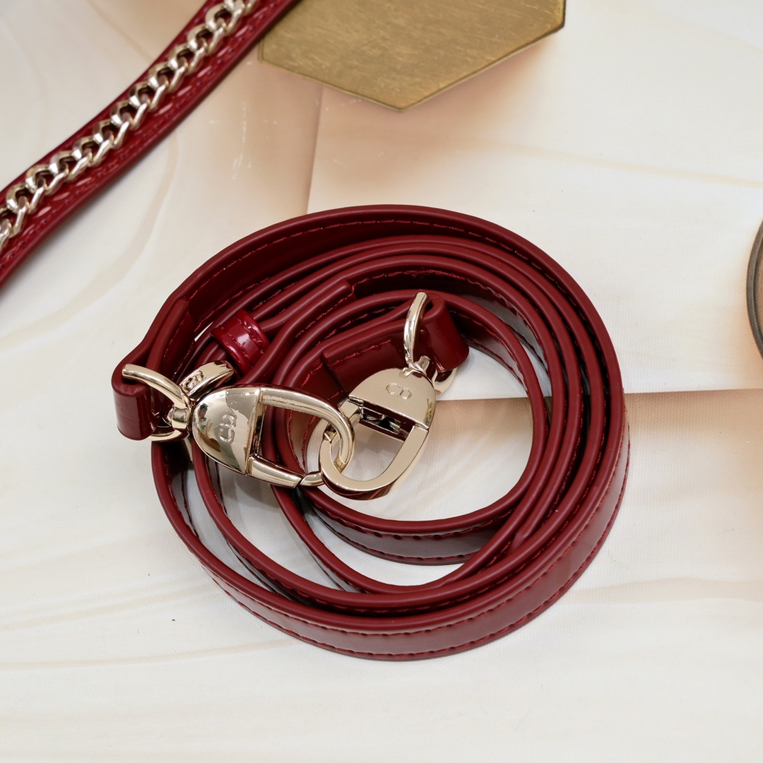 Dior Mini Lady Dior Bag Powder Cherry Red Patent Cannage Calfskin Golden Hardware - Bag