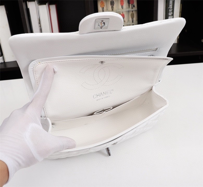 Chanel Classic Double Flap Bag White Silver Hardware - Bag